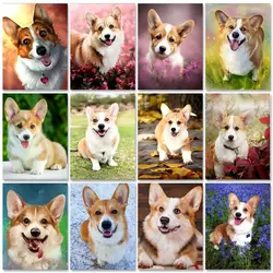 GATYZTORY Oil Painting By Numbers Corgi Dogs Acrylic Paints Animals Canvas painting Handpainted DIY Gift Home Decoration