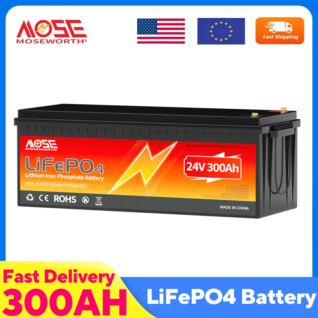 

MOSEWORTH 24 В 300 Ач LiFePO4 аккумулятор с 200 А BMS 10000 + глубоким циклом перезаряжаемая литий-железо-фосфатная батарея для автофургона