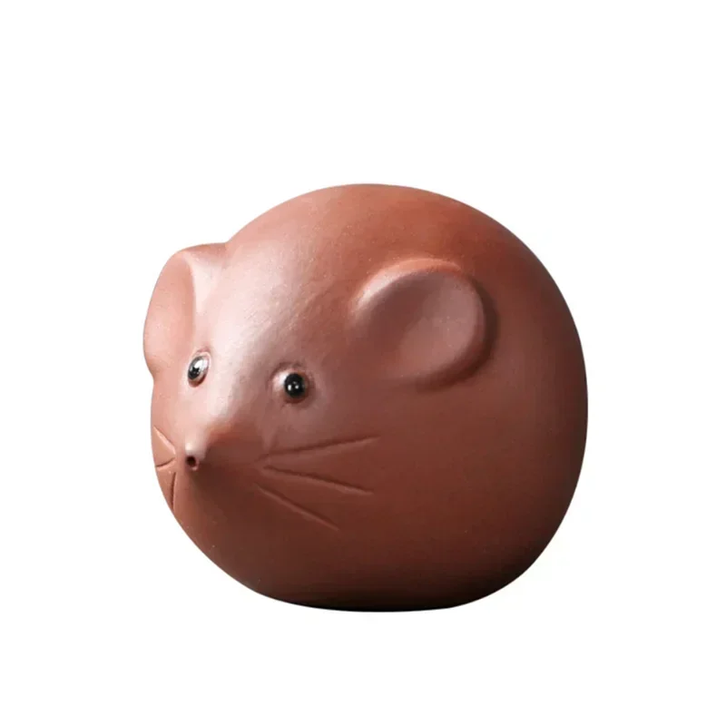 Chinese Purple Clay Tea Pet Decor Lucky Small Mouse Statue Ornament Handmade Sculpture Crafts Tea Set Decoration Accessories