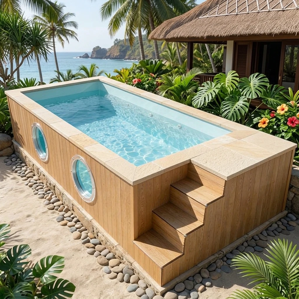 20ft 40ft Shipping Container Swimming Pool Factory Fiberglass Above Ground Spa Pool Hot Tub Jacuzzi for Resort Hotel Project
