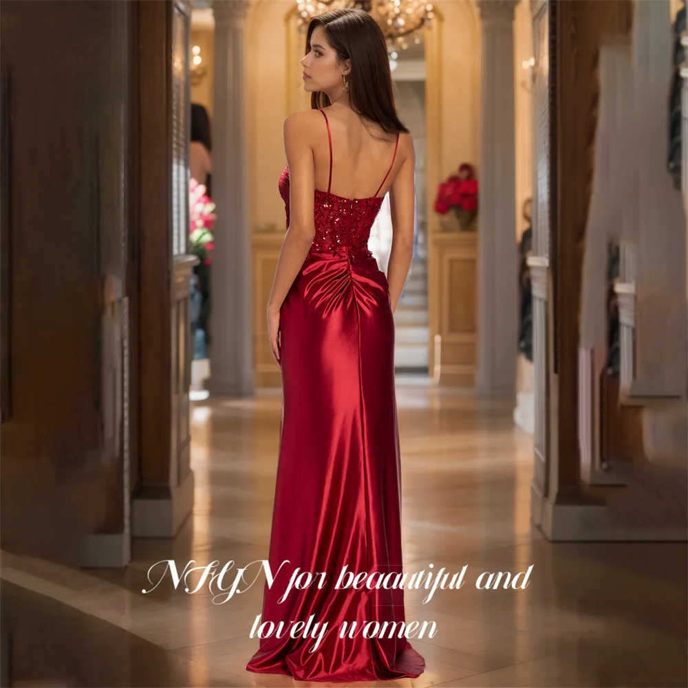 NFYN Long Burgundy Stain Evening Dress Appliques Lace Party Dress For Wedding Special Occasion Dress with High Split Customized
