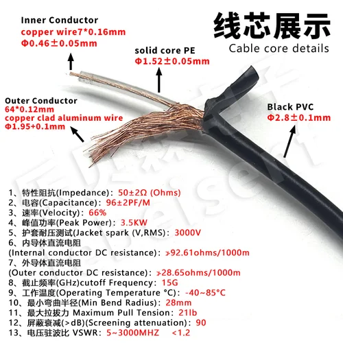 Imagen 2 del producto Cable de extensión de antena SMA-JK SMA macho y hembra orificios internos para pines de tornillo externos cable adaptador RG174 50 ohmios