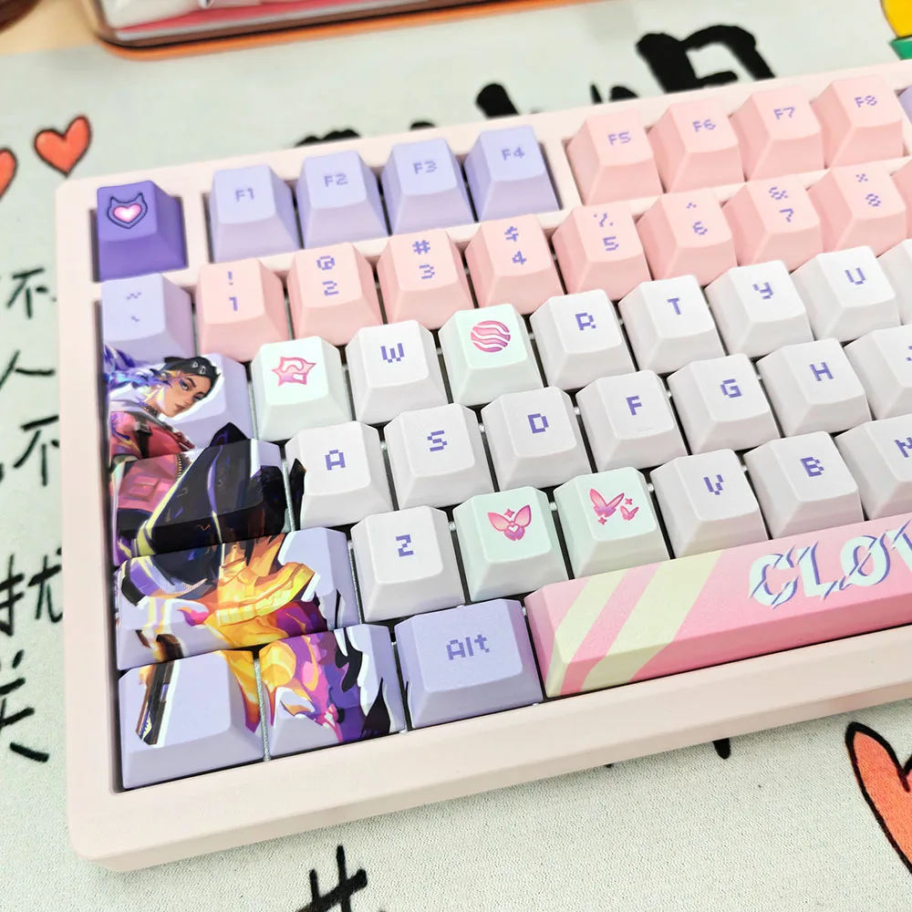 

143 Keys Clove Anime Keycaps VALORANT Game Key Cap PBT Keycap Chreey Keycaps Dye-sub Mechanical Keyboard Caps for 64/68/71/108
