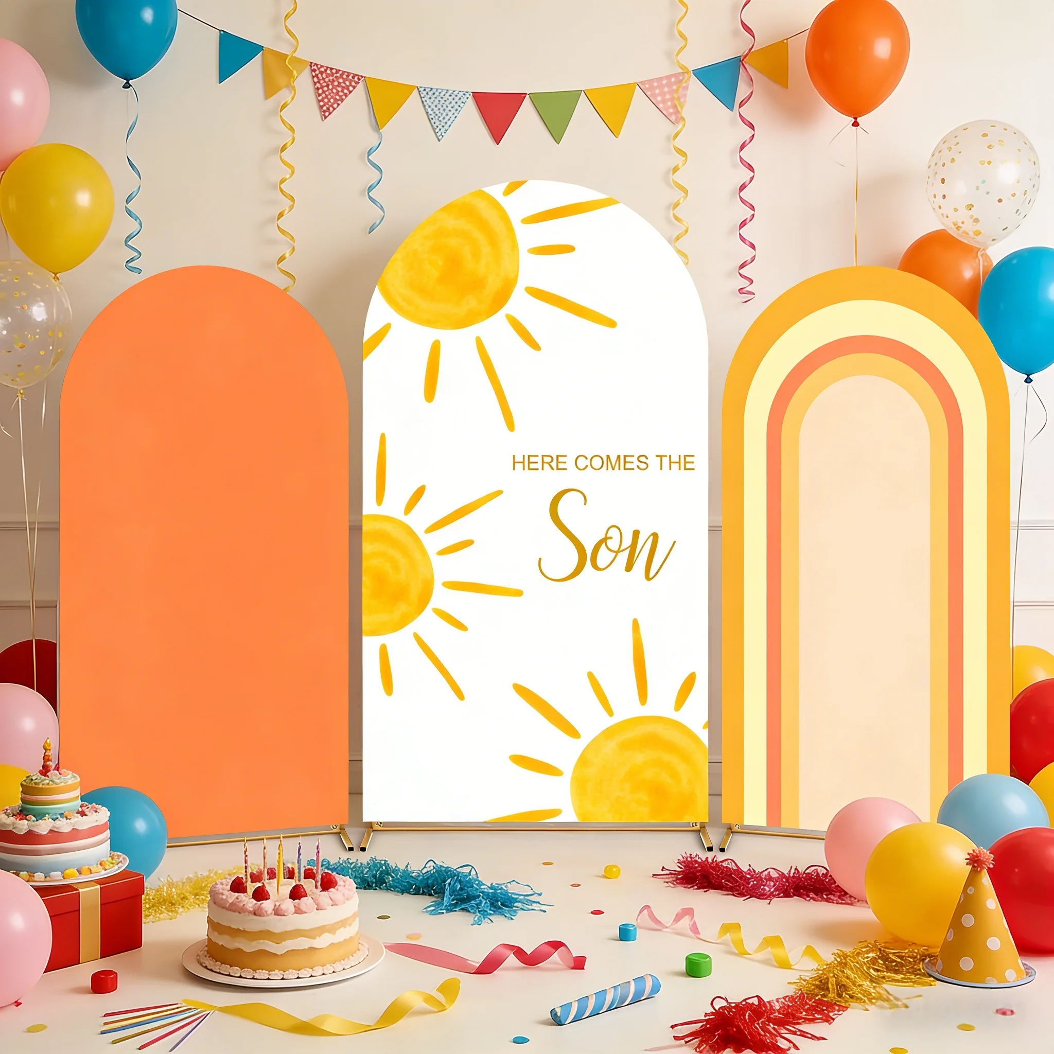 

Фон для дня рождения «Солнце и радуга»: оранжевый, с солнечными лучами, для мальчиков, для фотосессий, декор для вечеринки, фон для фотосъемки на детский праздник