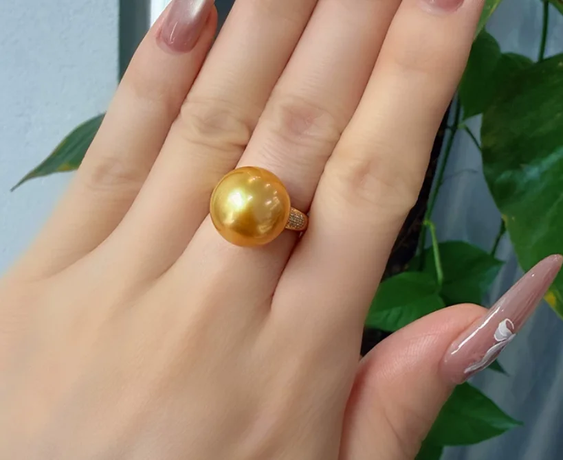 Charming 13-14mm south sea cultured round pearl ring & size 5-10 99998
