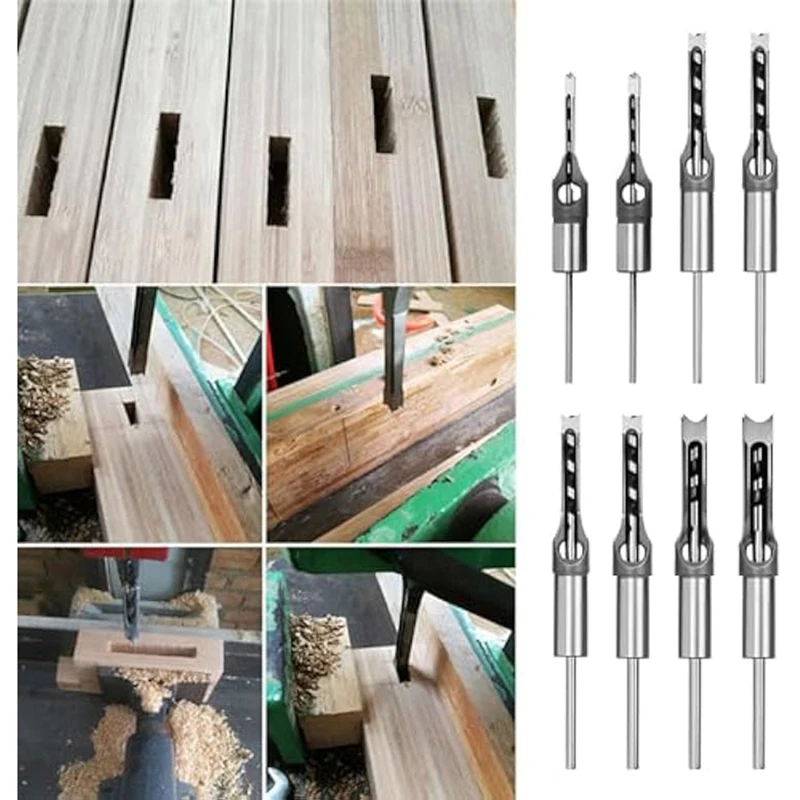 8Pcs Woodworking Square Hole Drill Bits,Wood Mortising Chisel,Square Hole Mortising Chisel Drill Bit For Mortising