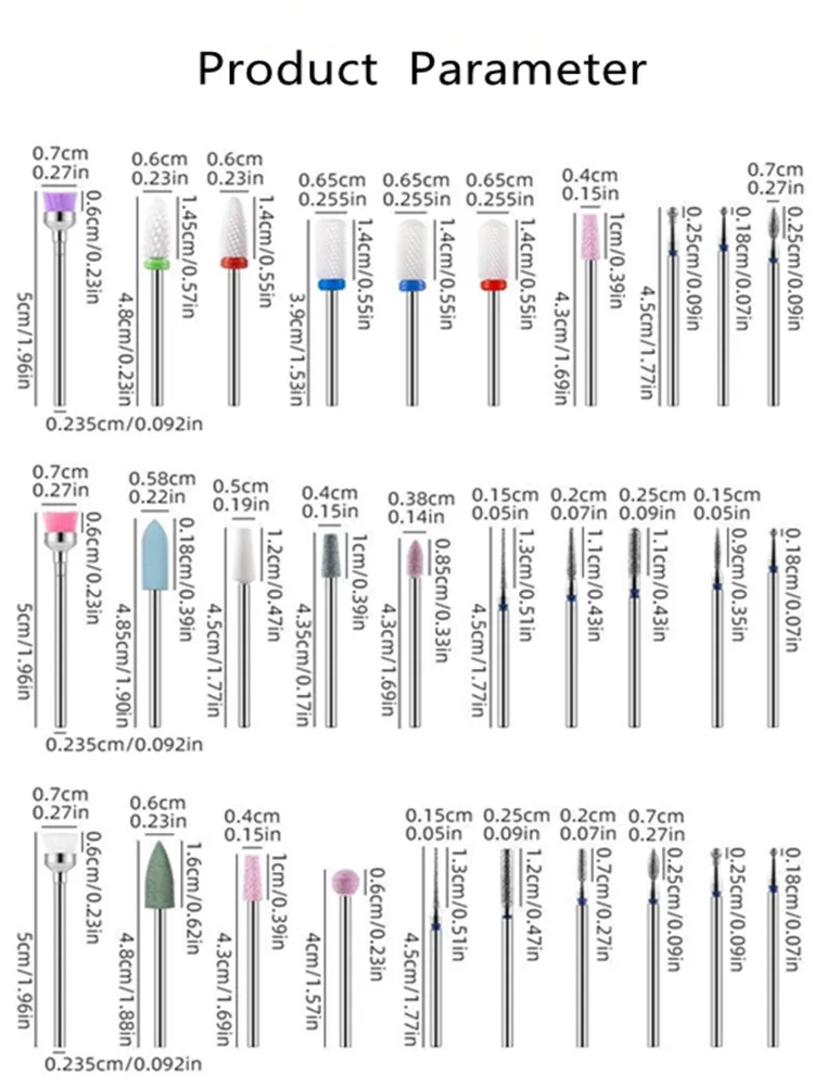 30 szt. Ceramiczny frez diamentowy zestaw wiertła do paznokci i akcesoria do narzędzie do usuwania paznokci