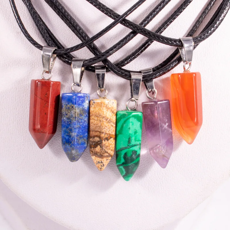 20pcs/ Bag 9*22mm Natural Stone Hexagonal Bullet Pendant Necklace Druzy Bullet Crystal Necklace Gemstone Jewelry