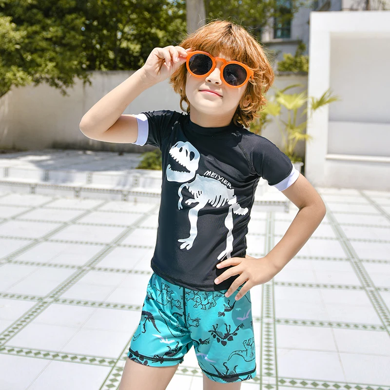 

MEIYIER Quick Dry Kids Swimsuit Boys Cute Dinosaur Cartoon Children's Surfing Swimming Suit Shirt+Shorts,2-12 Years