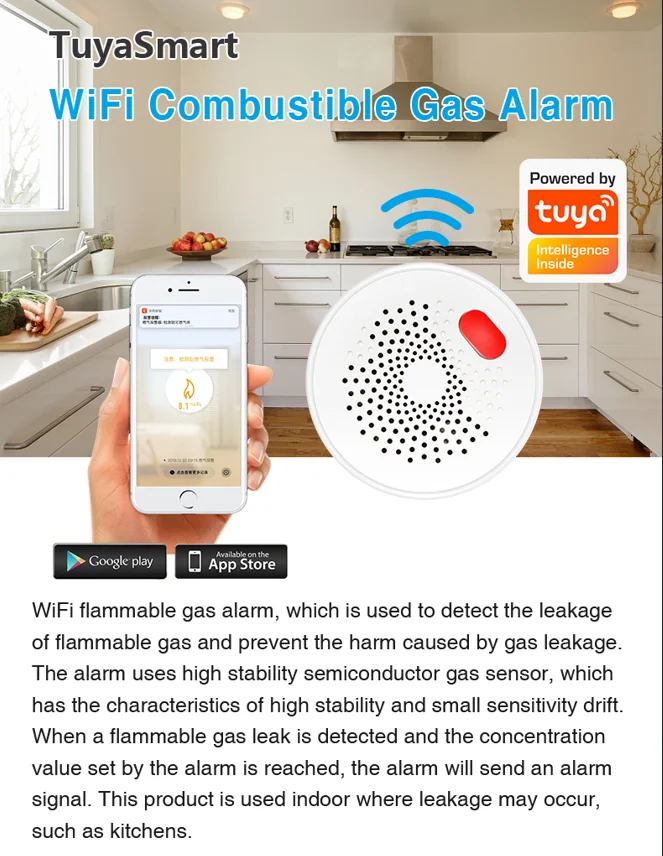 TYSH WiFi Remote Control Tuya Smart Gas Leak Detector Sensor For Smart Home Security