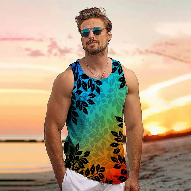 Summer Harajuku 3D Printed New Tropical Leaves Tank Top Men Coconut Trees Graphic Tank Tops Fashion Streetwear Cool Vest Clothes