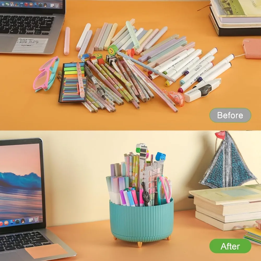 منظم أقلام، حامل أقلام رصاص دوار للمكتب، منظم مكتب دوار، كوب أقلام رصاص لطيف مكون من 5 فتحات للعودة إلى المدرسة والمكتب،