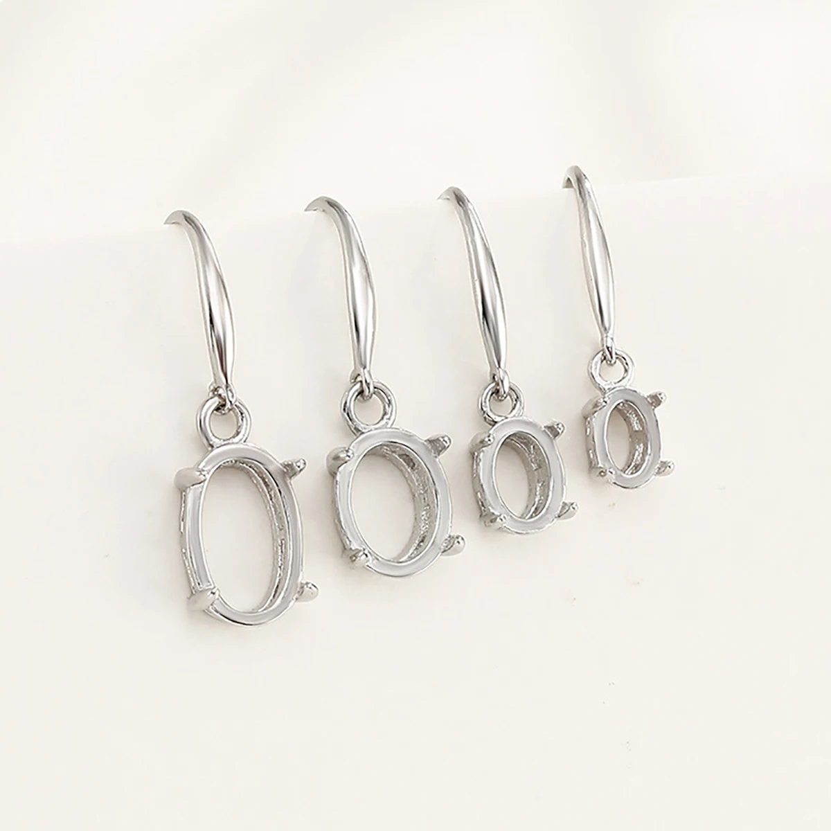 925 Sterling Silver Dangle Earring Bezel Settings for 6X8/8X10mm Cabochon Cameo DIY Ear Hooks Base Blank for Jewelry Making