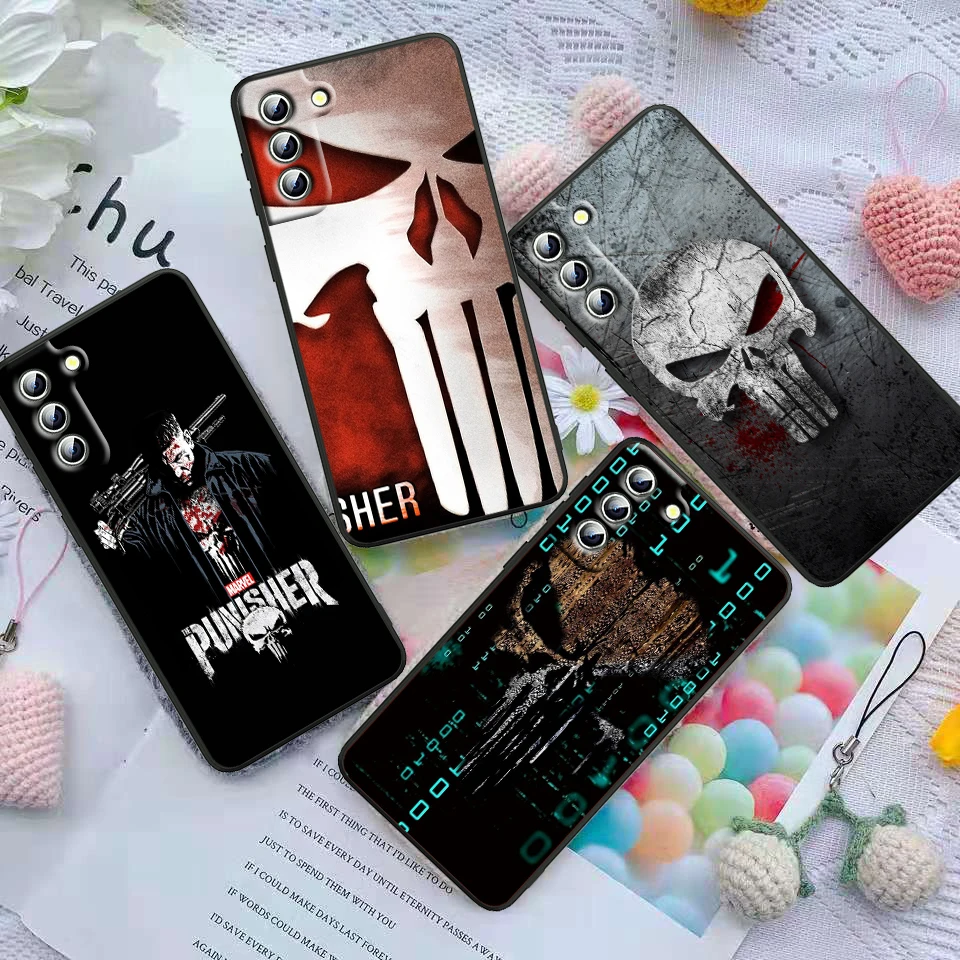 Marvel Superhero Punisher Phone Case For Samsung S23 S22 S21 S20 FE S10 S10e S9 S8 Ultra Plus Lite Black Soft Cover