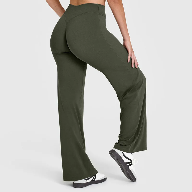 High Waist Women Wide Leg Flare Yoga Pants Straight Loose Fit Butt Lifting Slim Casual Sports Workout Trousers Daily Wear