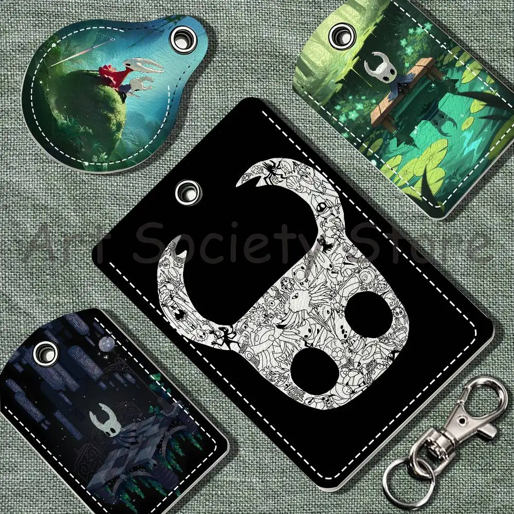 Game H-Hollow K-Knight PU Leather Card Holder Keychain Key Ring Door Lock Access Tag ID Access Card Air Tag Case Keychain Card