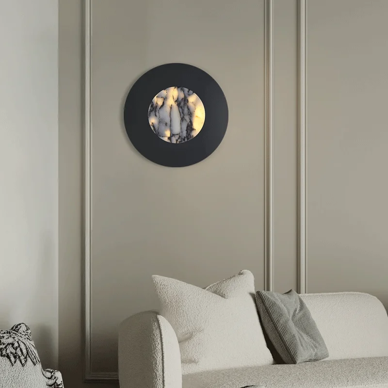 Round Luxury Natural Stone Alabaster Wall Lamp Living Room Marble Wall Sconce Decoration Atmosphere LED High-end LED Lights