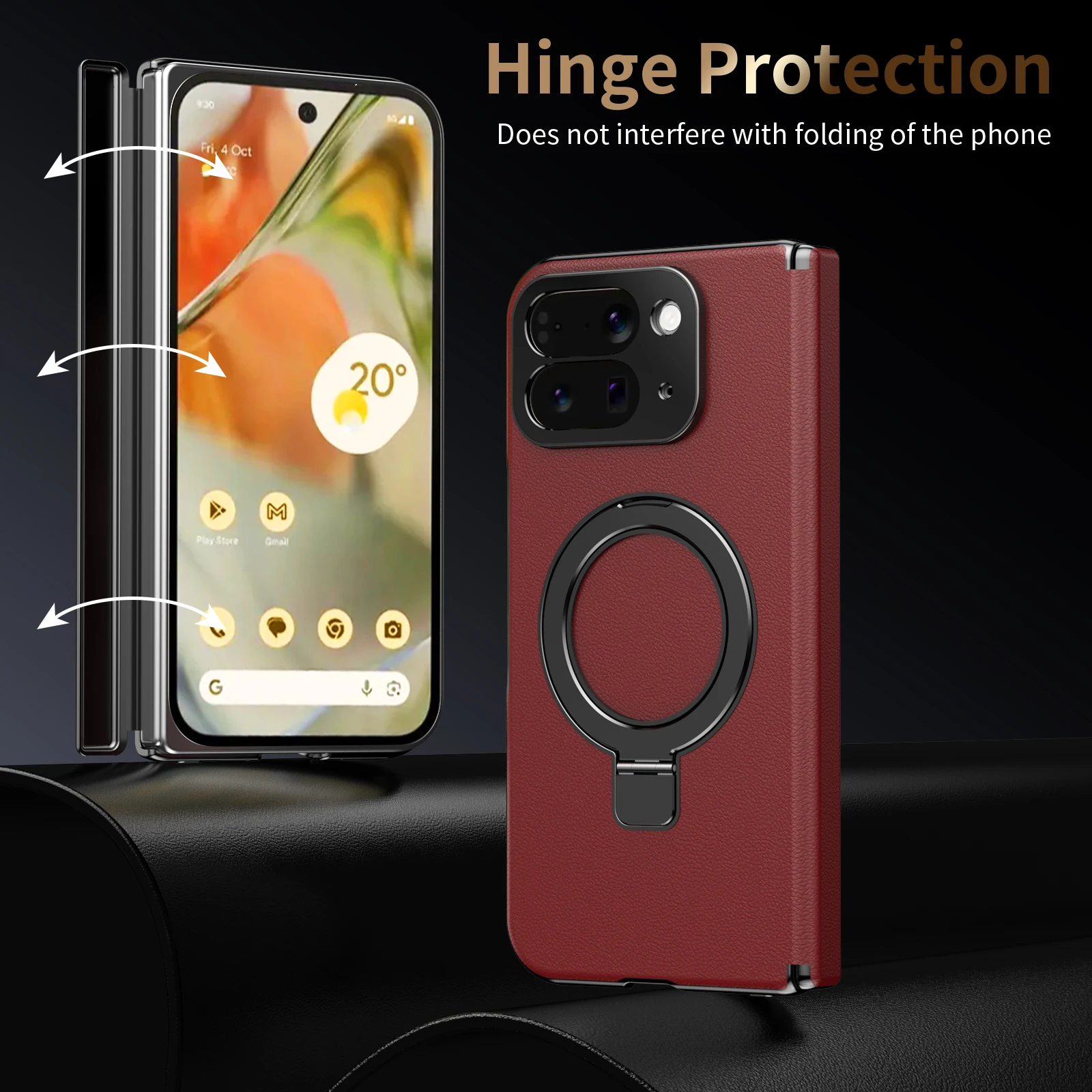 

Складной чехол для Google Pixel 10 Pro 360° ° Защитный чехол с вращающимся магнитным кольцом и чехлом для телефона и защитной пленкой