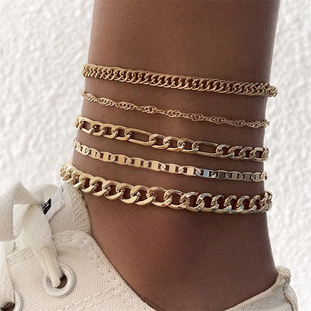 Minimalist Metal Chain Retro Creative Snake Chain Foot Chain Five Piece Set2024