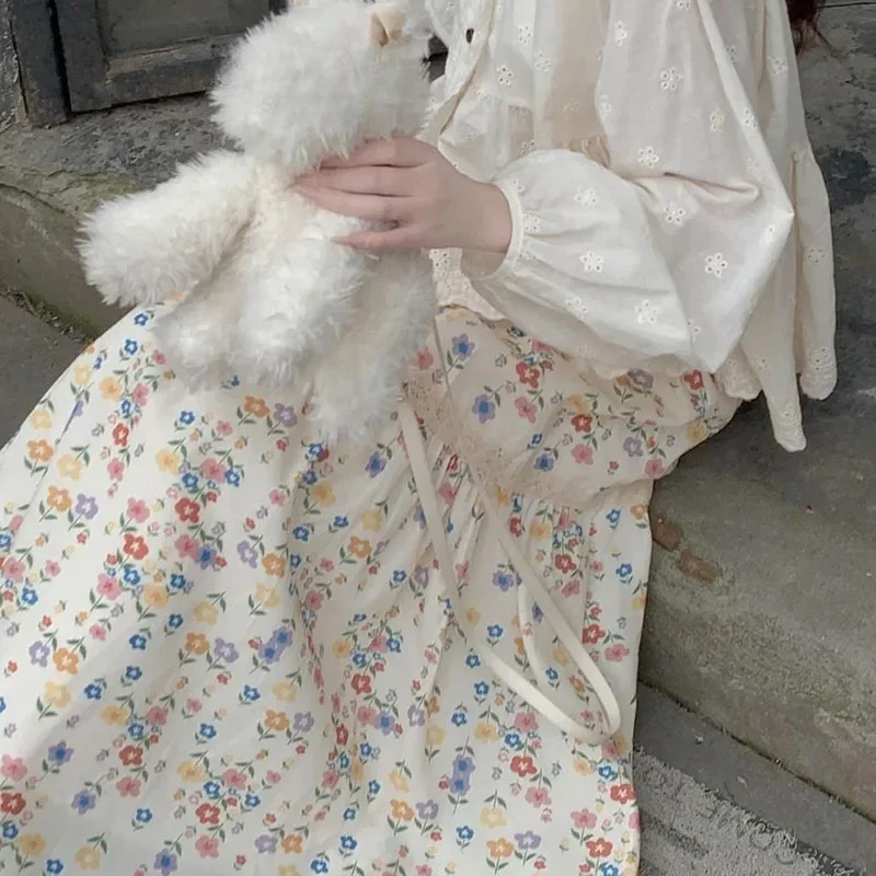 Faldas plisadas acampanadas con estampado Floral Vintage, faldas informales coreanas para mujer, ropa de calle femenina, Falda Midi elástica de cintura alta Chic