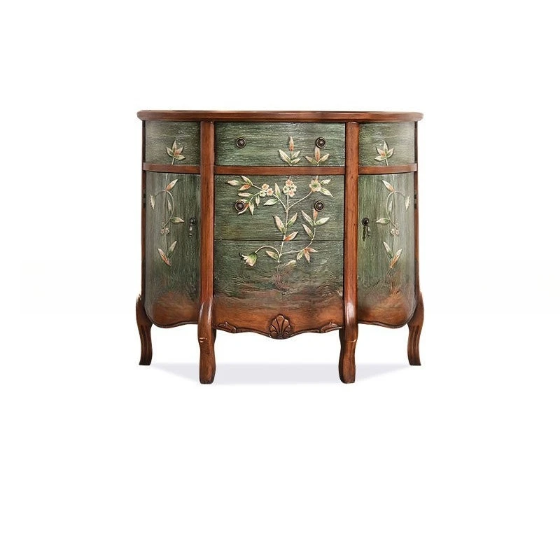 American retro chest enters the door, living room entrance cabinet, partition cabinet, entrance table, semi-round dining
