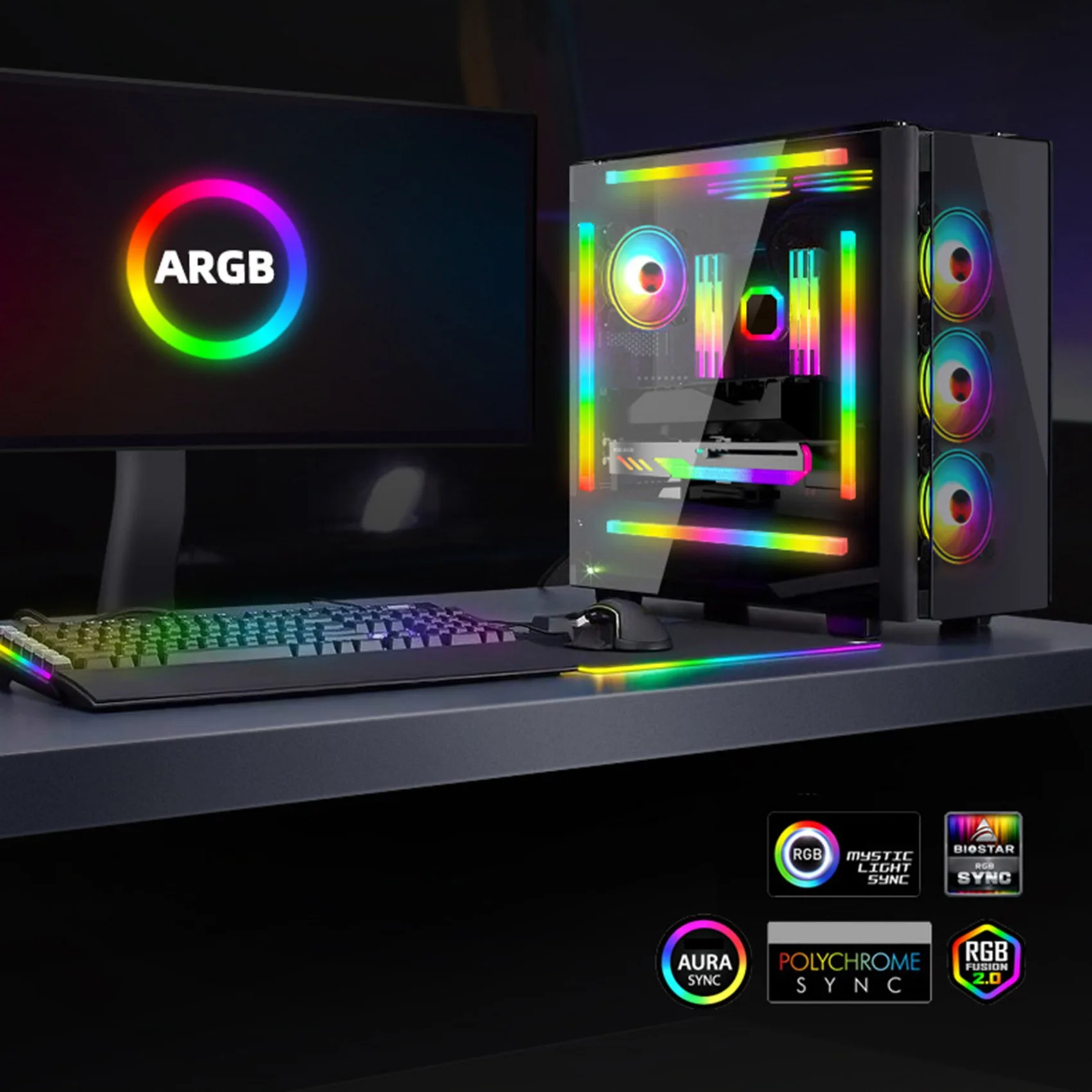 FZFZ スクエア ARGB ライトバーコンピュータケース装飾アンビエントライトマジックカラーライトバー LED 装飾ライトストリップ