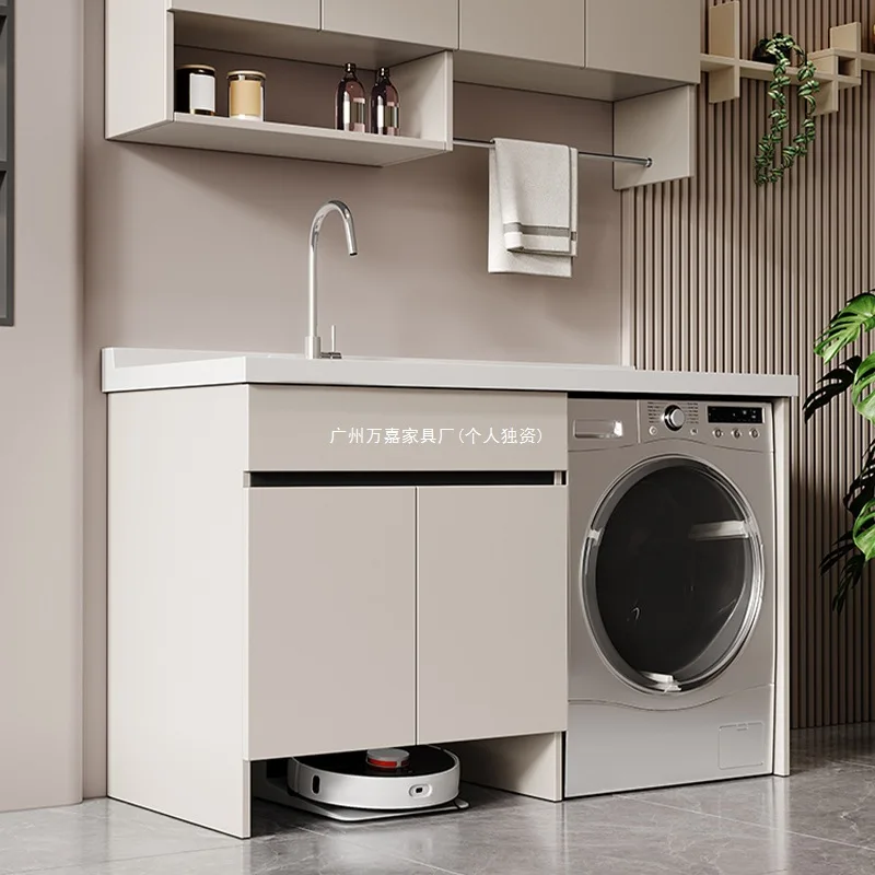 Balcony Laundry Cabinet Integrated Cabinet Combination Sweeping Robot Roller Washing Machine Laundry Pool Basin with Rubbing Boa