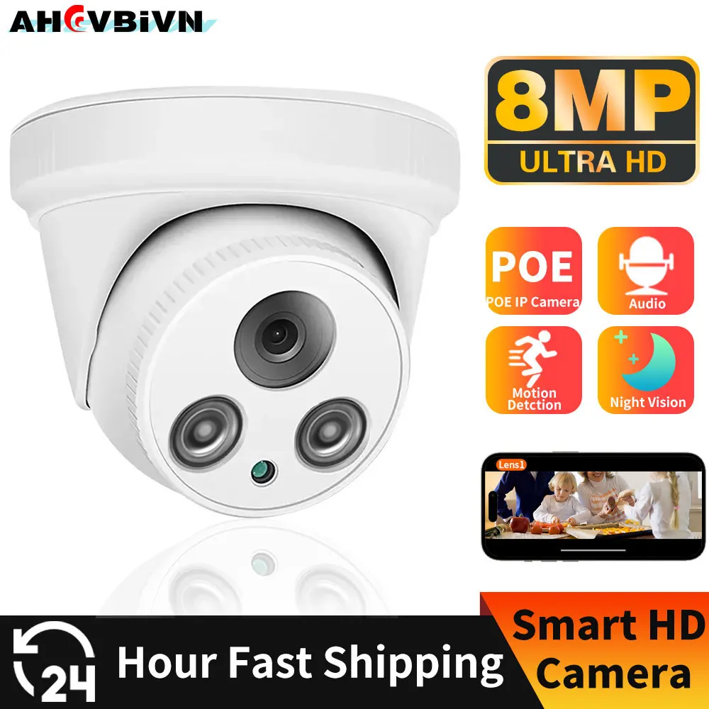 4K ColorVu IP Camera Color Night 8MP Build in MiC PoE Security CCTV White DomeMotion Detection Video Surveillance Cameras