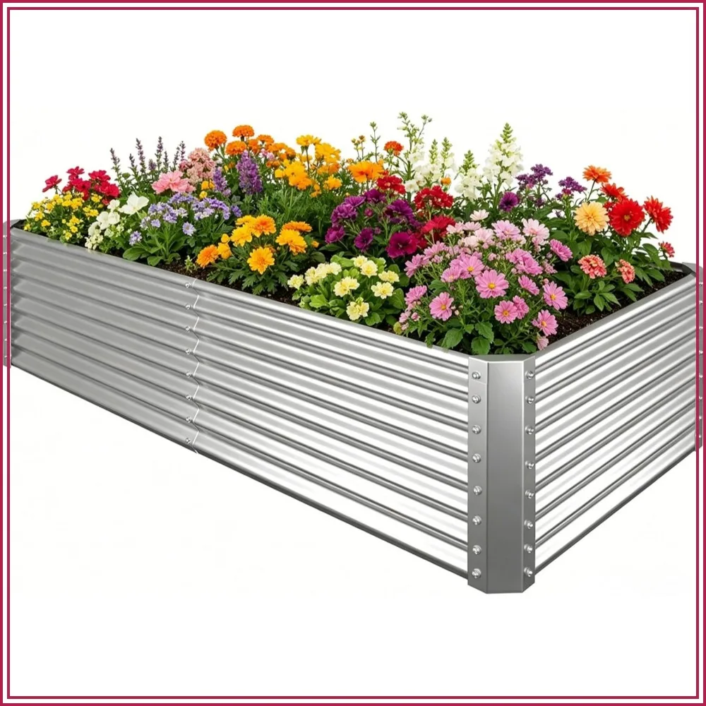 

24" Tall Galvanized Raised Garden Bed, 6x3x2ft Metal Planter Box for Vegetables Flowers Herbs, Deep Root Design, Silver