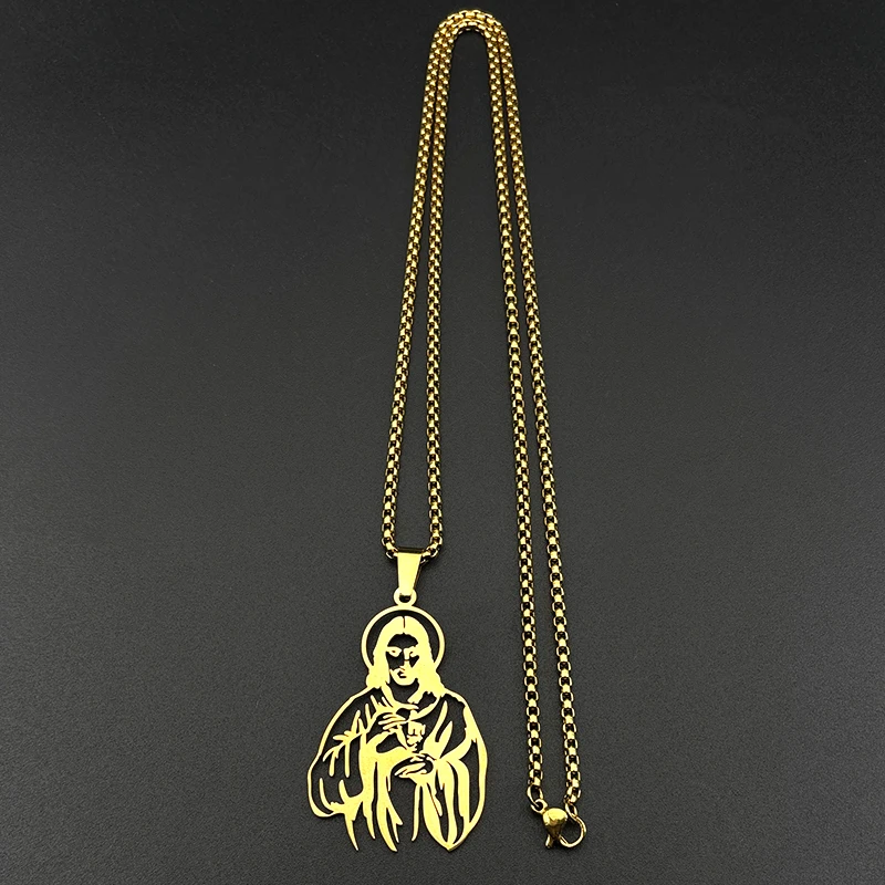 الجوف المسيحية يسوع قلادة قلادة النساء الرجال الفولاذ المقاوم للصدأ الذهب والفضة اللون الدين الإيمان تميمة سلسلة مجوهرات هدية