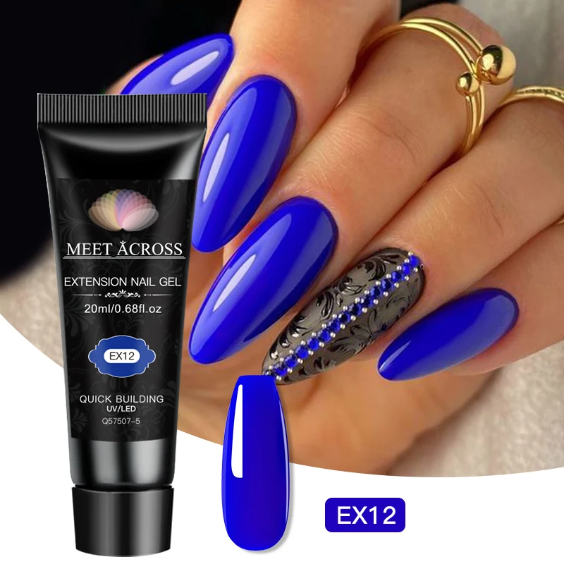 MEET ACROSS 20ml Fluorescent Extension Nail Gel Bright Pink Red Blue UV Hard Gel Nails Finger Prolong Nail Art Gel Polish