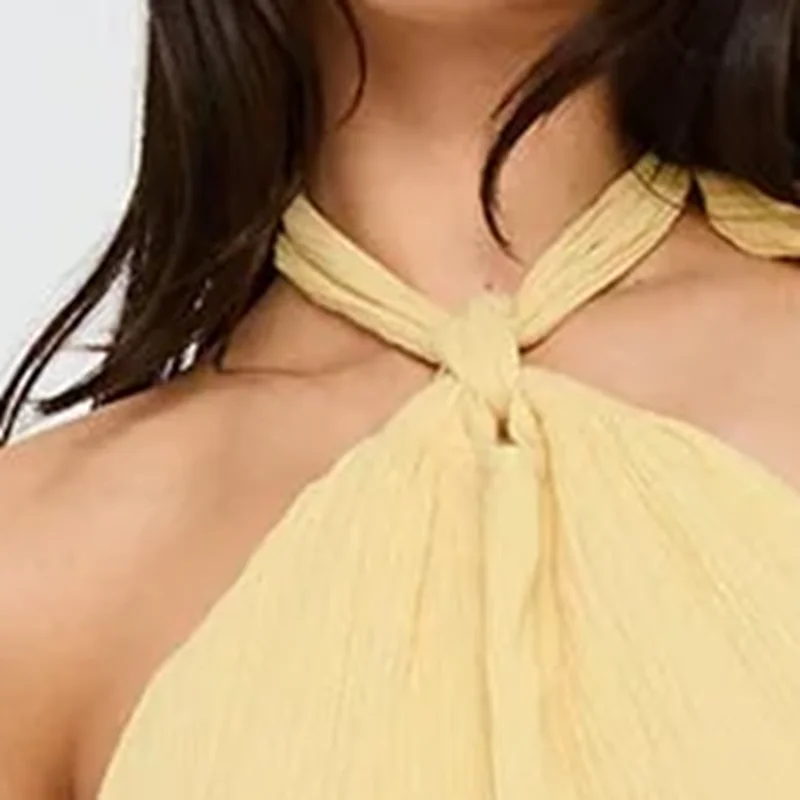 여성용 홀터넥 넥 드레스 민소매 오픈 백 솔리드 컬러 미니 드레스 해변 휴가 여름 파티 데일리웨어 streetwear