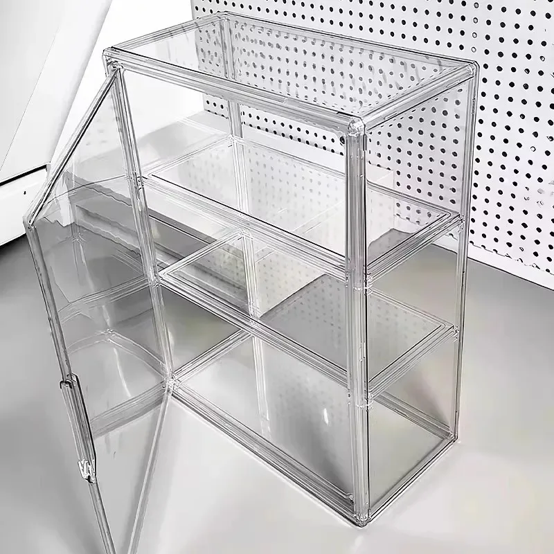 Large Capacity Transparent Acrylic Display Case with Removable Shelves,Dust-proof Storage Box for Desktop Display