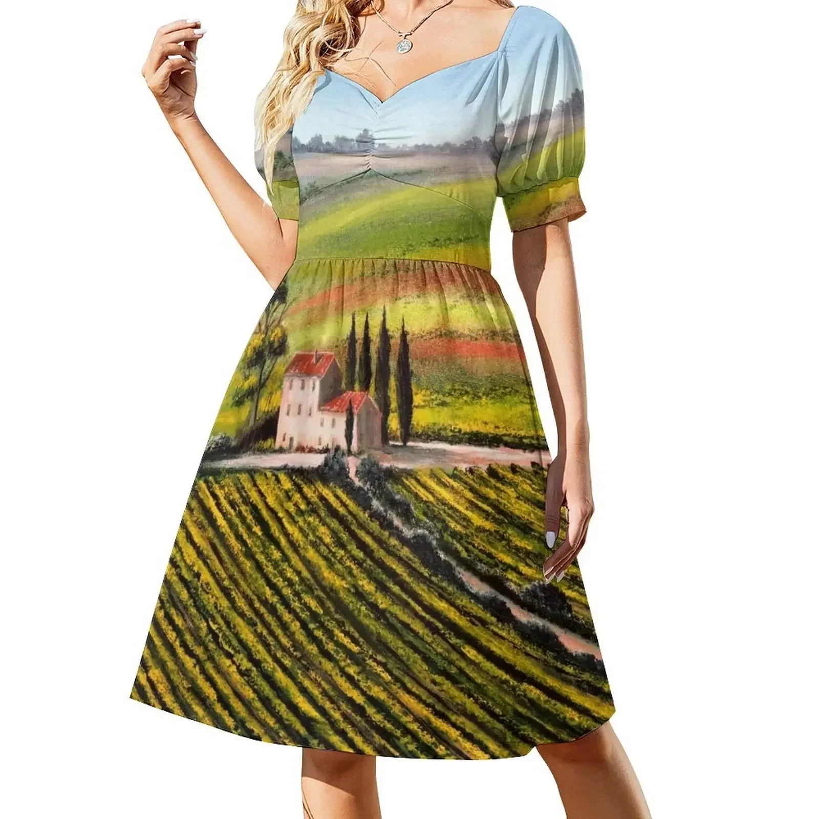 Tuscany - Vineyards Short-Sleeved Dress women's clothing summer 2025 novelties women evening dress Dress women