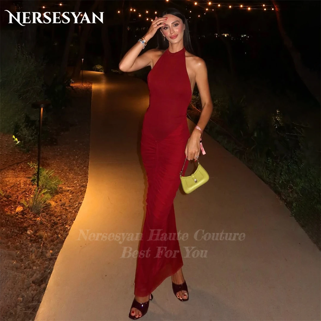 

Nersesyan Red Mermaid Luxury Evening Dresses Off Shoulder Pleats Women Formal Dress 2025 Bodycon Halter Party Gowns Customized