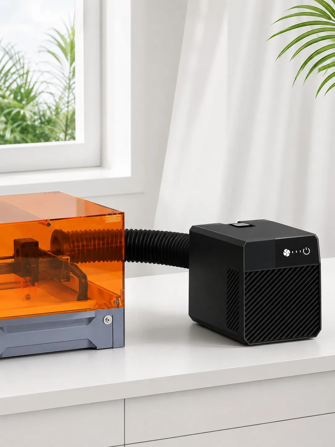 Carverall MD2 Desktop-Luftreiniger für Lasergraviergeräte, 3-Schicht 99,97% Rauchfilter, 260m³/h Geräuscharmer Rauchabzug für K15PRO JL9 A1PRO Heimstudio Werkstatt