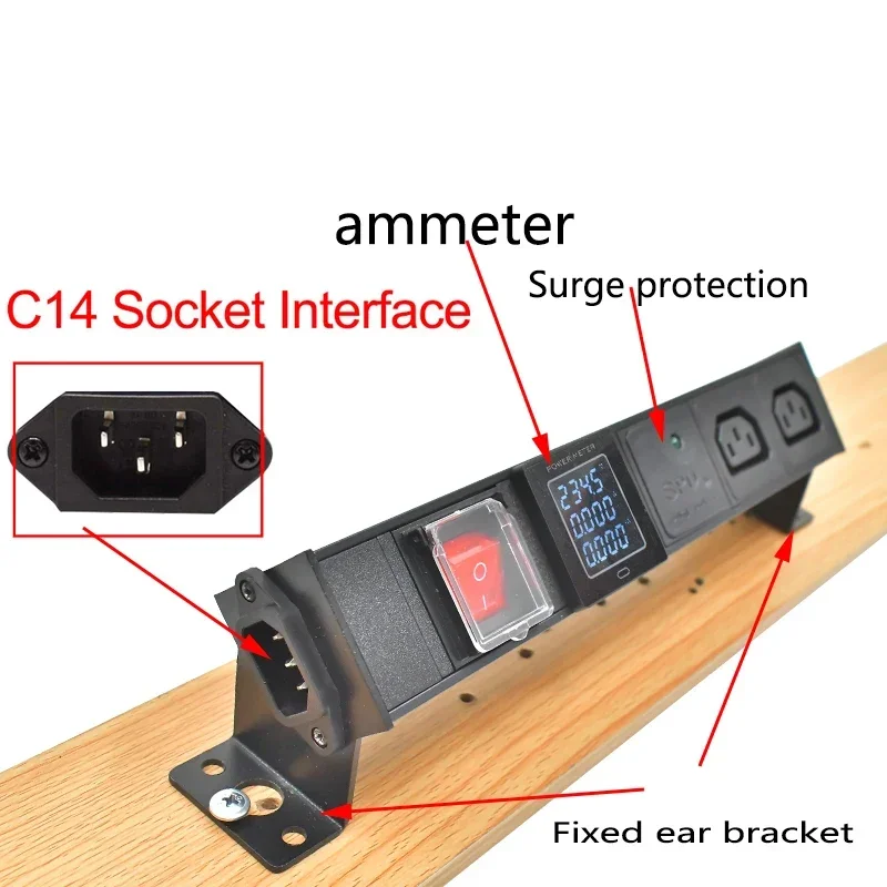 PDU power strip network cabinet rack C14 port desktop C13 socket 1-8AC double break switch with ammeter Surge protection