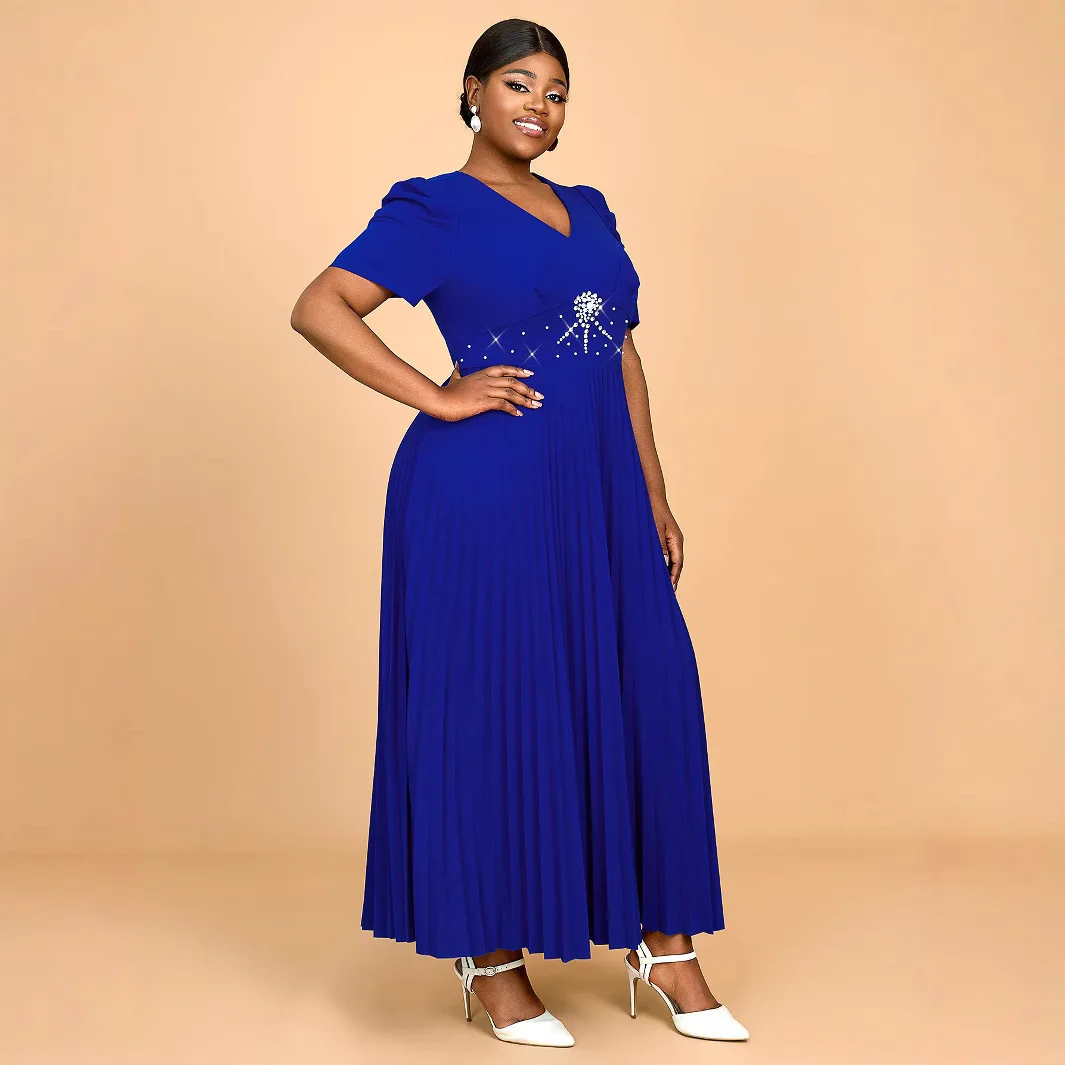 Estilo Am 041238   Primavera/Verano uñas elegante vestido de cuentas bola estilo banquete cintura pliegue vestido 2025 fiesta verano Elegantes Casual Y2k