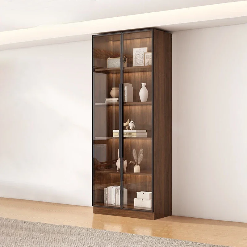 

Modern Design Living Room Wooden Storage Display Cabinet Bookshelf Home Furniture Glass Door Luxury Wooden Bookcase