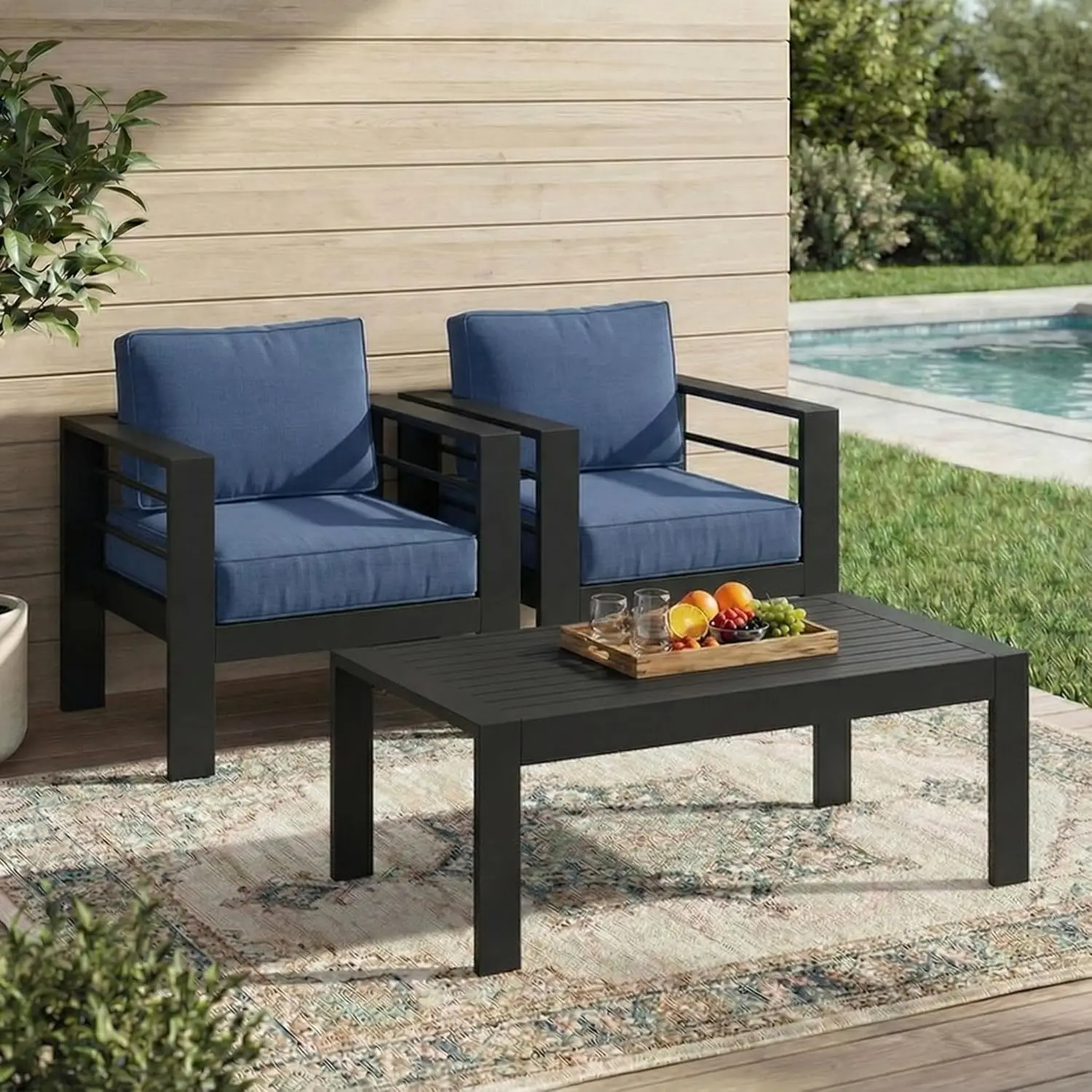 

All-Weather Aluminum Patio Furniture Set with Deep Seating, Wide Armrests, and Support Cushion for Outdoor Comfort