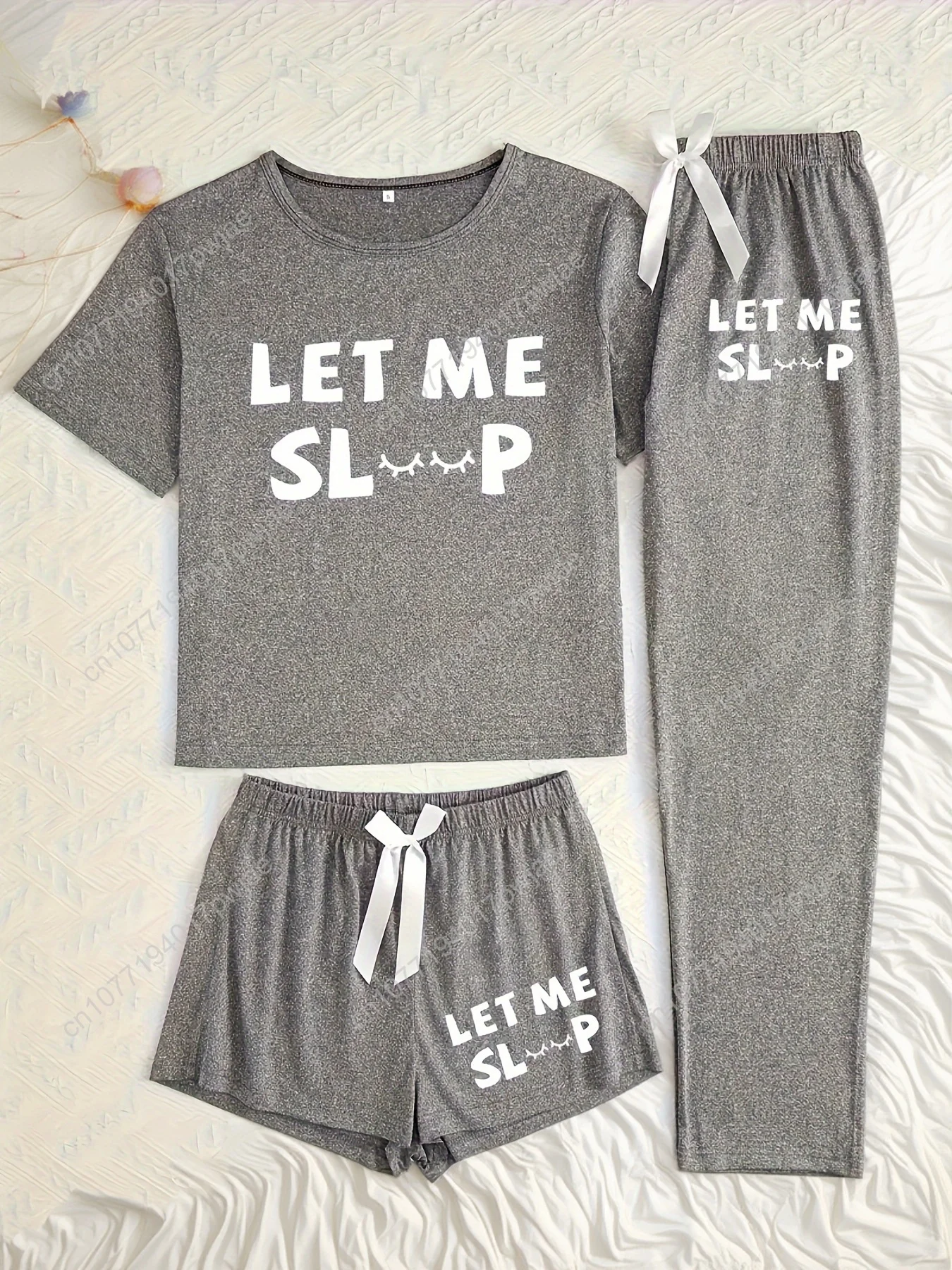 

[Simple Letter Print] Women's Three Piece Set | Casual Pajamas | Short Sleeve Long Pants Shorts | Simple Letter Print