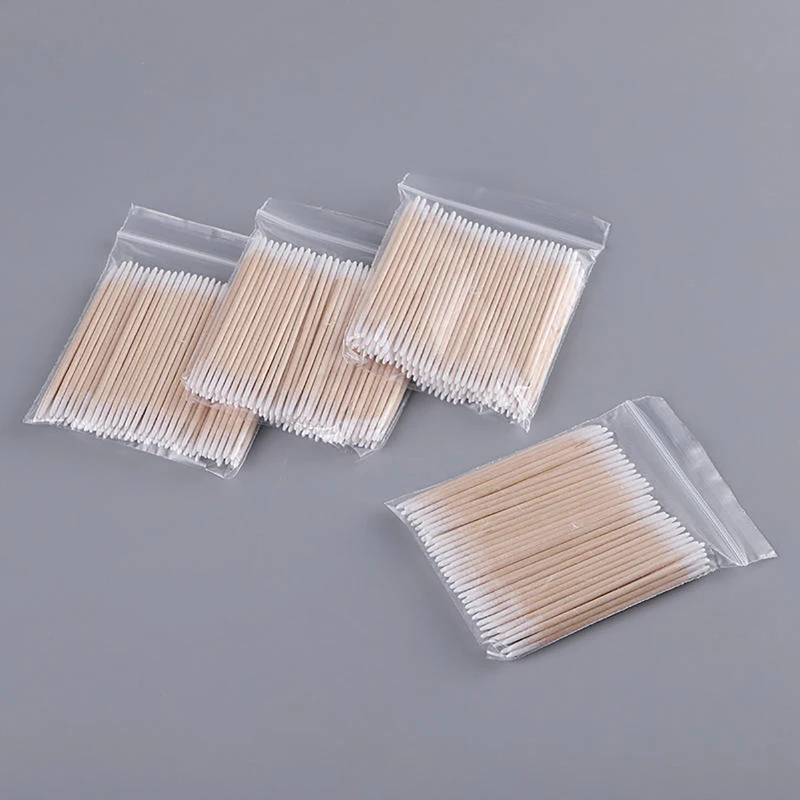 100Pcs Disposable Ultra-small Cotton Swab Brush Lint Free Micro Wood Makeup Brushes Eyelash Extension Glue Removing Tools