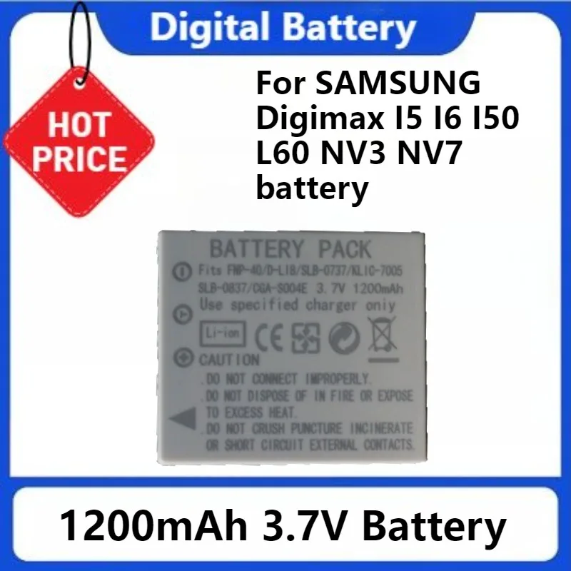 

1200mAh 3.7V Battery SLB-0837 SLB0837 SLB 0837 for SAMSUNG Digimax I5 I6 I50 L60 NV3 NV7 Capacity 1200mAh