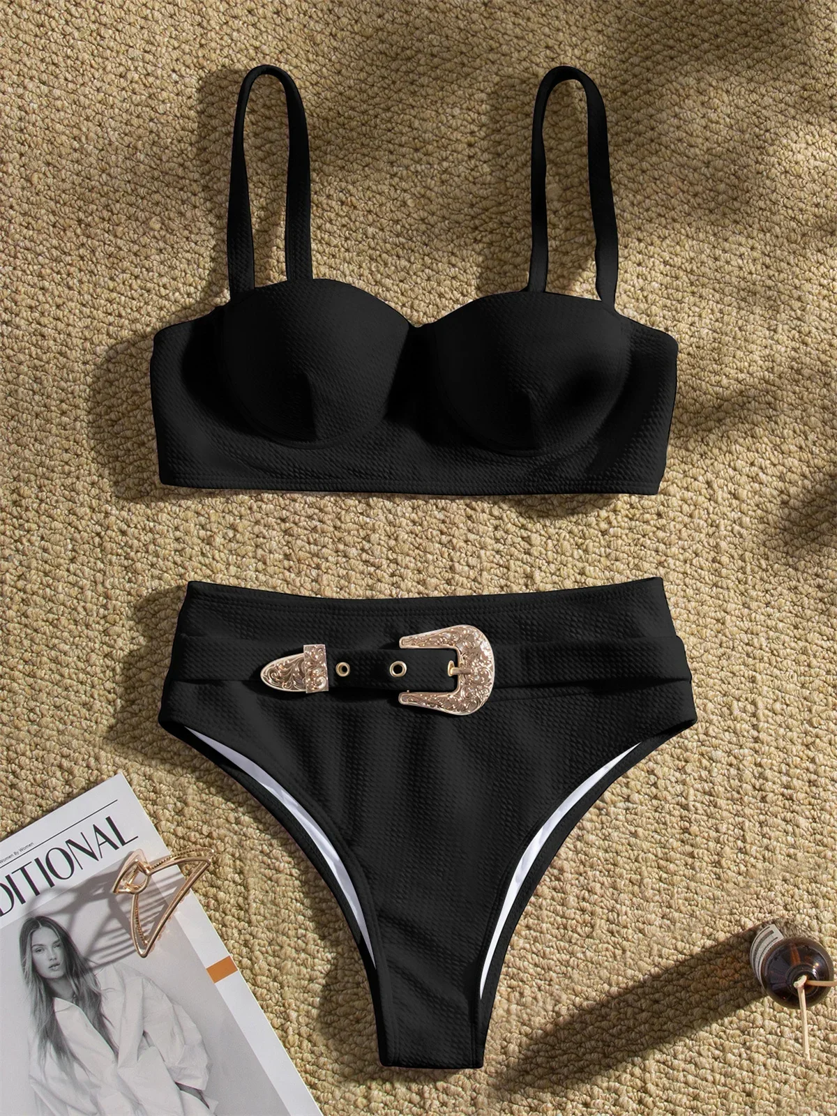 مثير حجر الراين حزام عالية الخصر البيكينيات مجموعة 2024 المرأة الصلبة أبيض أسود رفع ملابس السباحة مشبك ثوب السباحة ملابس السباحة