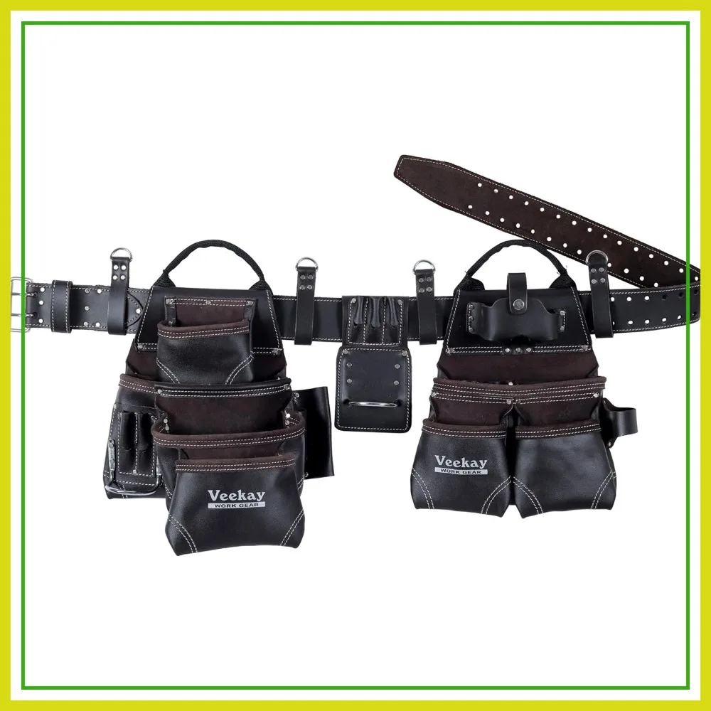 

Heavy Duty 3 Inch Leather Work Belt with 22 Pocket Tool Pouch for Carpenter, Construction, Electrician, Fits 30"-56" Waist