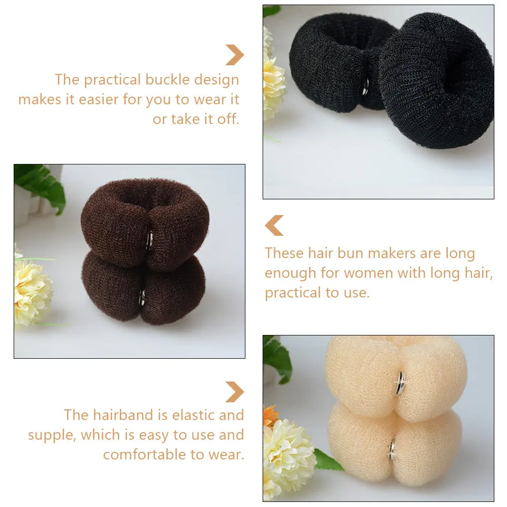 3Pcs Hair Donut Bun Makers Long Hair Modelling Tool Elastic Soft Hairbands Buckle Design Hairstyling Accessories