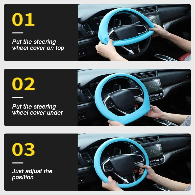 Silica Gel Steering Wheel Cover Full Surrounded Elastic Car Steer Wheel Protector Anti Slip Universal for 33cm-40cm image 5
