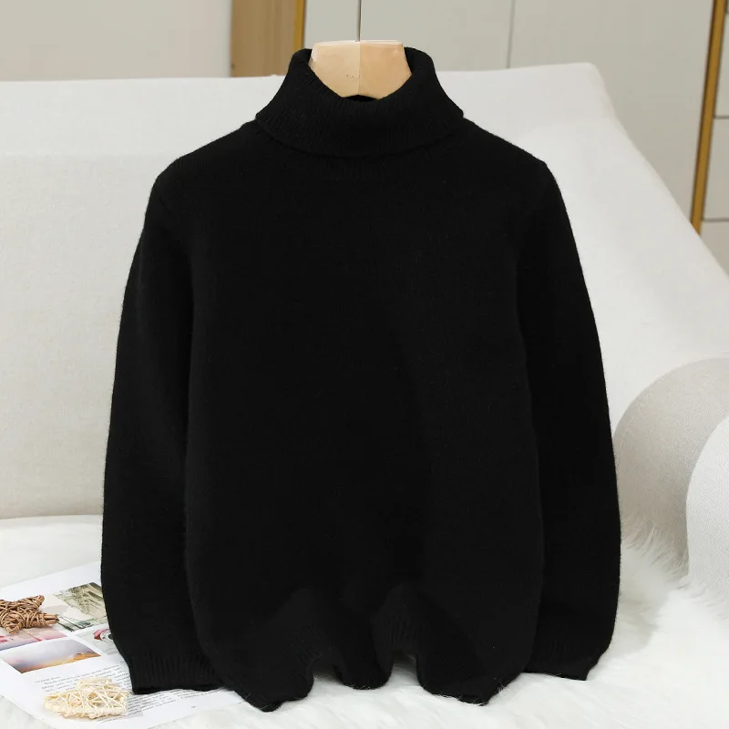 

Winter New Childrens 100% wool Thickened warm clothing pullover Sweater Solid color high neck cashmere bottom sweater Sweater