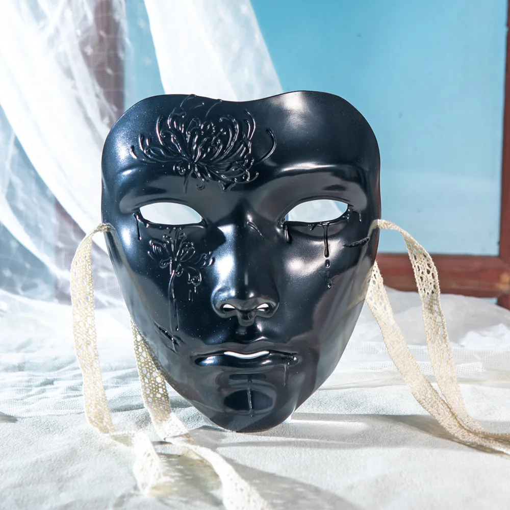Retro มือวาดหน้ากากแฟชั่นผู้ชายผู้หญิงดอกไม้ DROP Blood Face Vizor โบราณผู้ใหญ่ Hanfu Props Ball PARTY COSPLAY อุปกรณ์เสริม