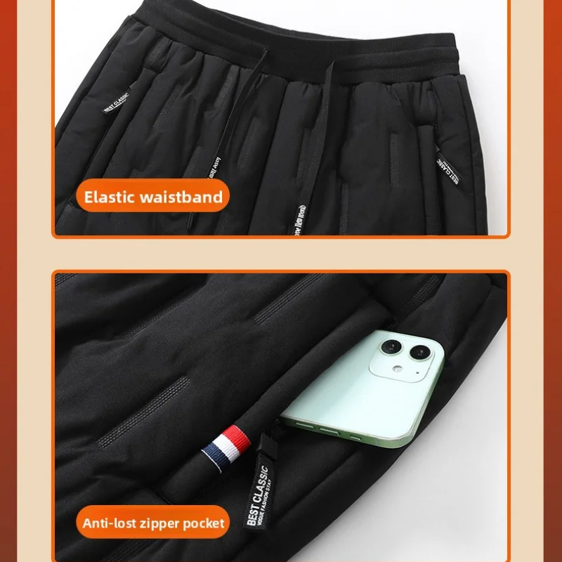 السراويل السوداء الرجال الشتاء السراويل الدافئة لامب المخملية مستقيم كبير الحجم الرجال بناطيل كاجوال زائد المخملية سمكا فضفاض رجل #5